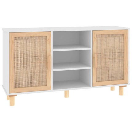 Skänk vit 105x30x60 cm massiv furu och naturlig rotting