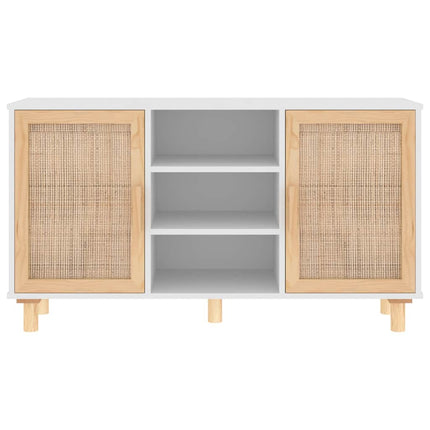 Skänk vit 105x30x60 cm massiv furu och naturlig rotting