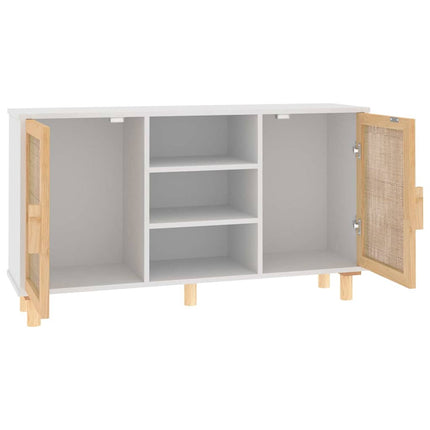 Skänk vit 105x30x60 cm massiv furu och naturlig rotting