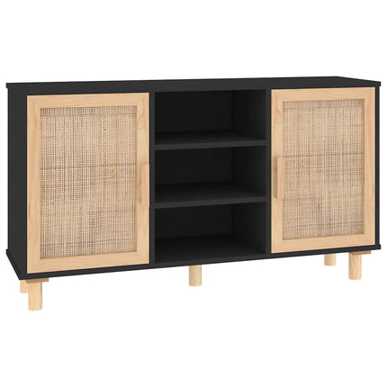 Skänk svart 105x30x60 cm massiv furu och naturlig rotting