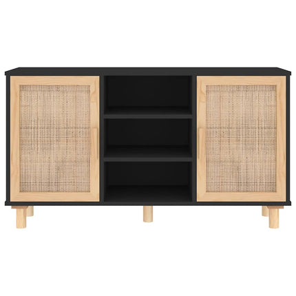 Skänk svart 105x30x60 cm massiv furu och naturlig rotting