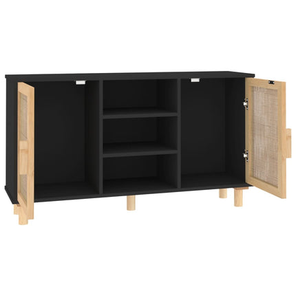 Skänk svart 105x30x60 cm massiv furu och naturlig rotting