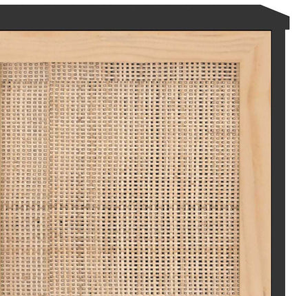 Skänk svart 105x30x60 cm massiv furu och naturlig rotting