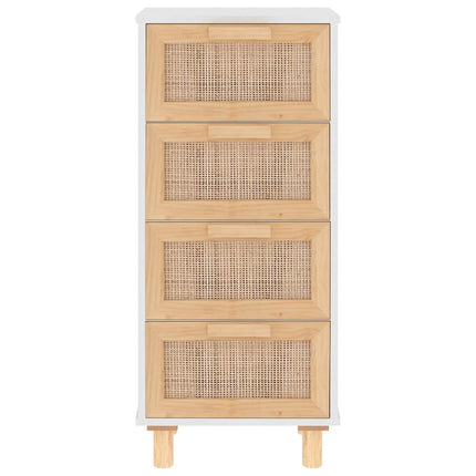 Skänk vit 40x30x90 cm massiv furu och naturlig rotting