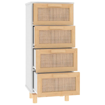 Skänk vit 40x30x90 cm massiv furu och naturlig rotting