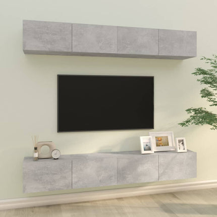 Väggmonterade tv-bänkar 4 delar betonggrå 100x30x30 cm