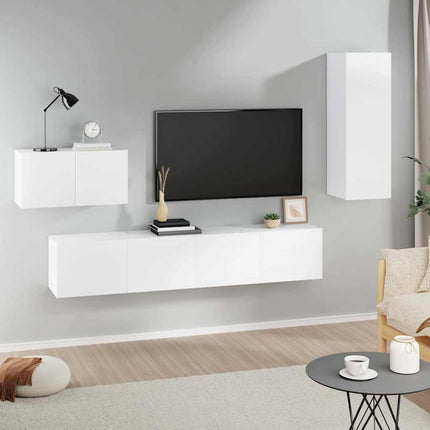 Tv-bänk 4 delar vit konstruerat trä