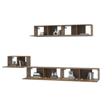 Tv-skåp 5 delar rökfärgad ek konstruerat trä