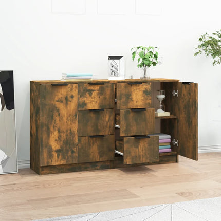 Skänk 2 delar rökfärgad ek 60x30x70 cm konstruerat trä