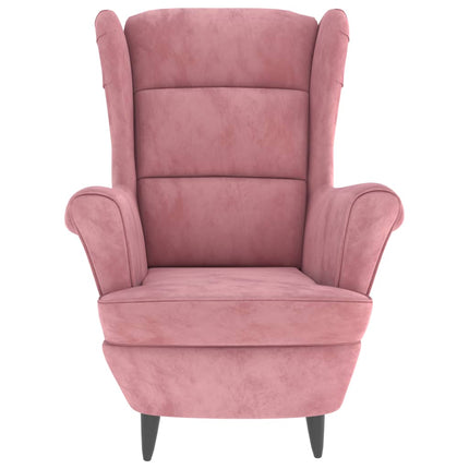 Öronlappsfåtölj med pall rosa sammet