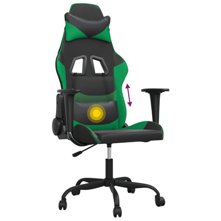 Gamingstol med massage svart och grön konstläder