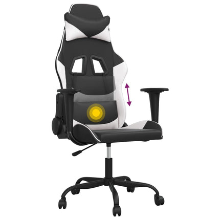 Gamingstol med massage svart och vit konstläder