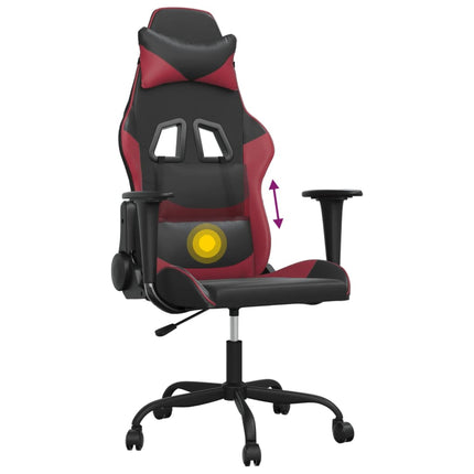 Gamingstol med massage svart och vinröd konstläder