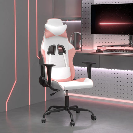 Gamingstol med massage vit och rosa konstläder