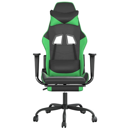 Gamingstol med massage och fotstöd svart och grön konstläder