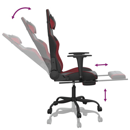 Gamingstol med massage och fotstöd svart och vinröd konstläder