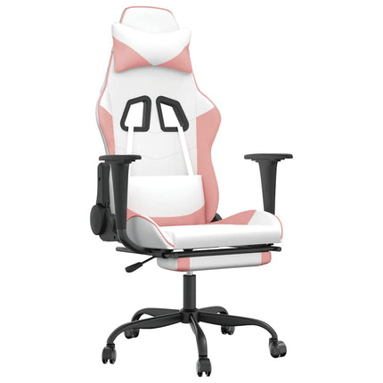 Gamingstol med massage och fotstöd vit och rosa konstläder