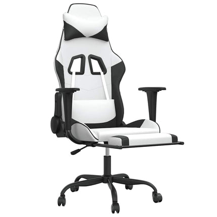 Gamingstol med massage och fotstöd vit och svart konstläder
