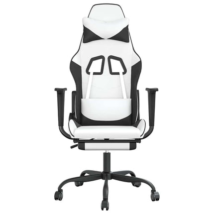 Gamingstol med massage och fotstöd vit och svart konstläder