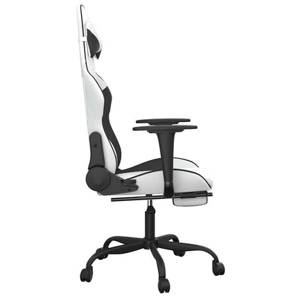 Gamingstol med massage och fotstöd vit och svart konstläder