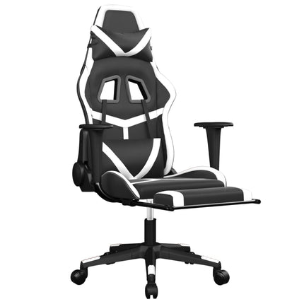 Gamingstol med massage och fotstöd svart och vit konstläder