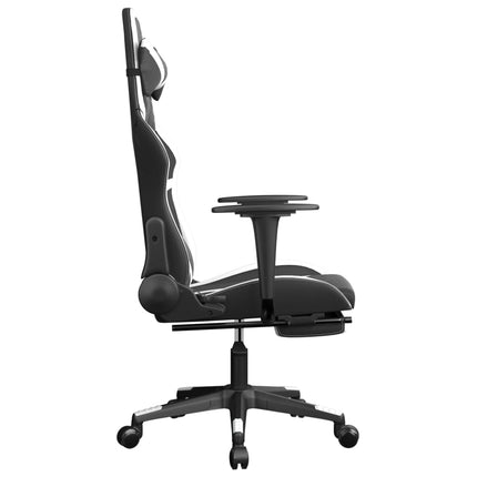 Gamingstol med massage och fotstöd svart och vit konstläder