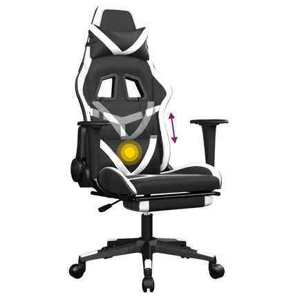 Gamingstol med massage och fotstöd svart och vit konstläder