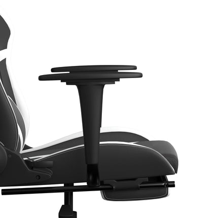 Gamingstol med massage och fotstöd svart och vit konstläder