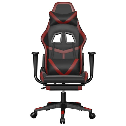 Gamingstol med massage och fotstöd svart och vinröd konstläder