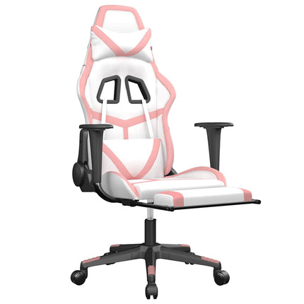 Gamingstol med massage och fotstöd vit och rosa konstläder