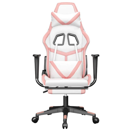 Gamingstol med massage och fotstöd vit och rosa konstläder