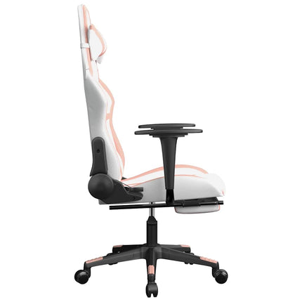 Gamingstol med massage och fotstöd vit och rosa konstläder