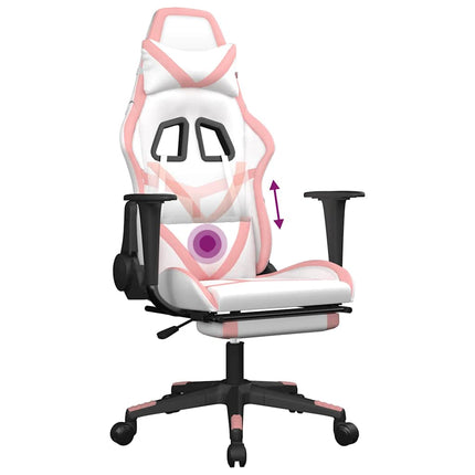 Gamingstol med massage och fotstöd vit och rosa konstläder