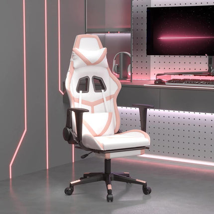 Gamingstol med massage och fotstöd vit och rosa konstläder