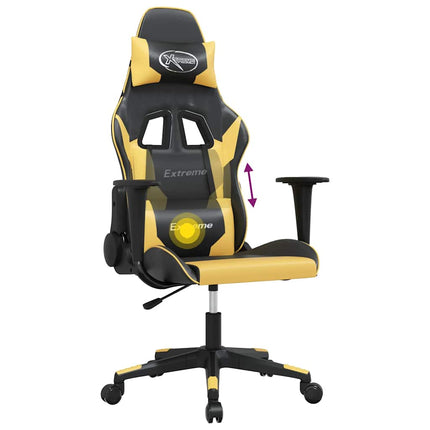 Gamingstol med massage svart och guld konstläder
