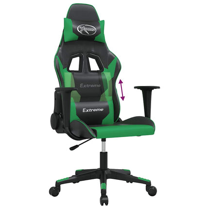 Gamingstol med massage svart och grön konstläder