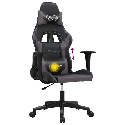 Gamingstol med massage svart och grå konstläder
