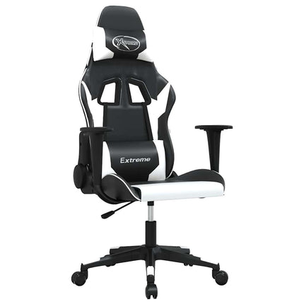 Gamingstol med massage svart och vit konstläder