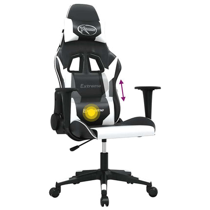 Gamingstol med massage svart och vit konstläder