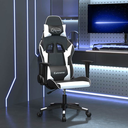 Gamingstol med massage svart och vit konstläder