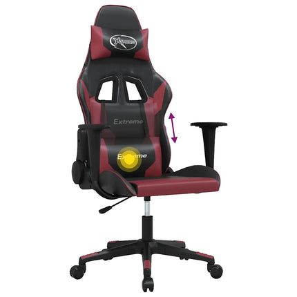 Gamingstol med massage svart och vinröd konstläder