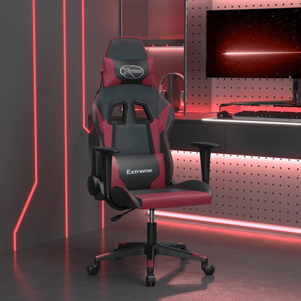 Gamingstol med massage svart och vinröd konstläder