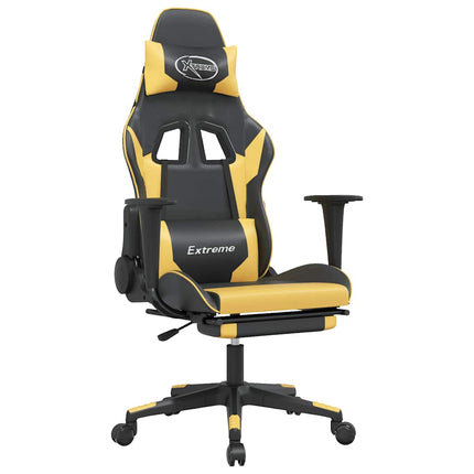 Gamingstol med massage och fotstöd svart och guld konstläder