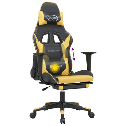 Gamingstol med massage och fotstöd svart och guld konstläder