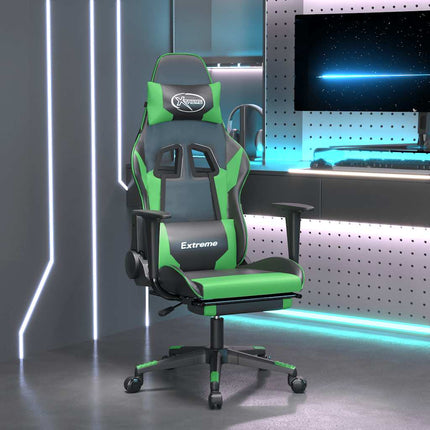 Gamingstol med massage och fotstöd svart och grön konstläder