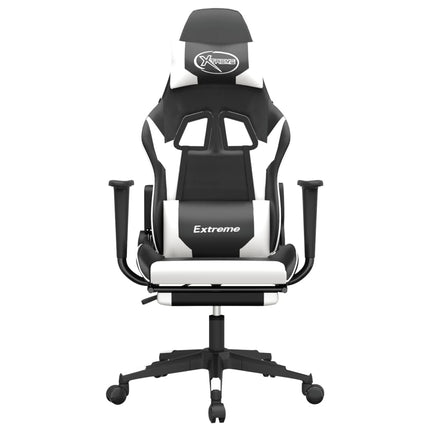 Gamingstol med massage och fotstöd svart och vit konstläder