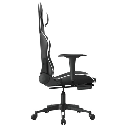 Gamingstol med massage och fotstöd svart och vit konstläder