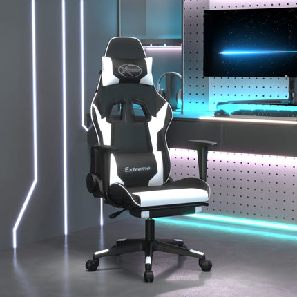 Gamingstol med massage och fotstöd svart och vit konstläder