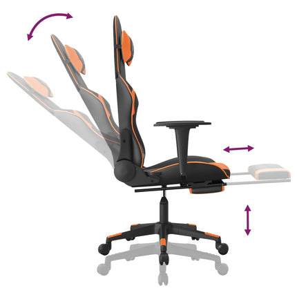 Gamingstol med massage och fotstöd svart och orange konstläder