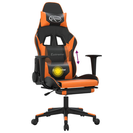 Gamingstol med massage och fotstöd svart och orange konstläder